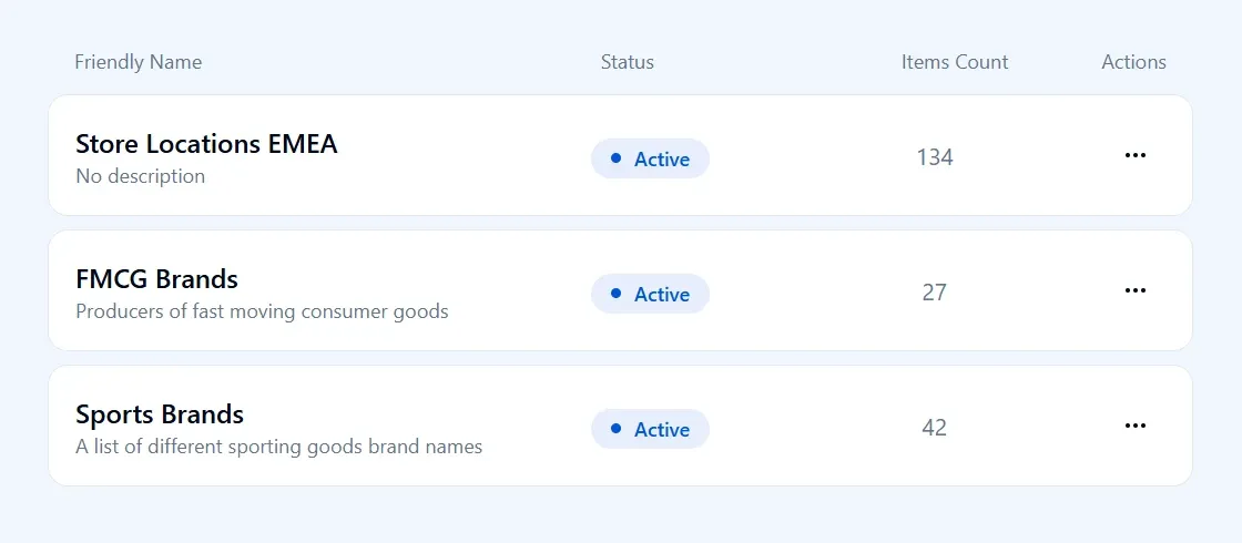 Endatix data lists interface