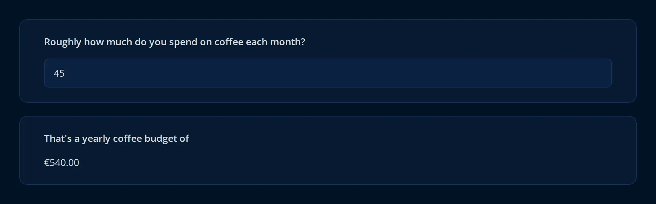 A calculated value formatted as currency with formatCurrency