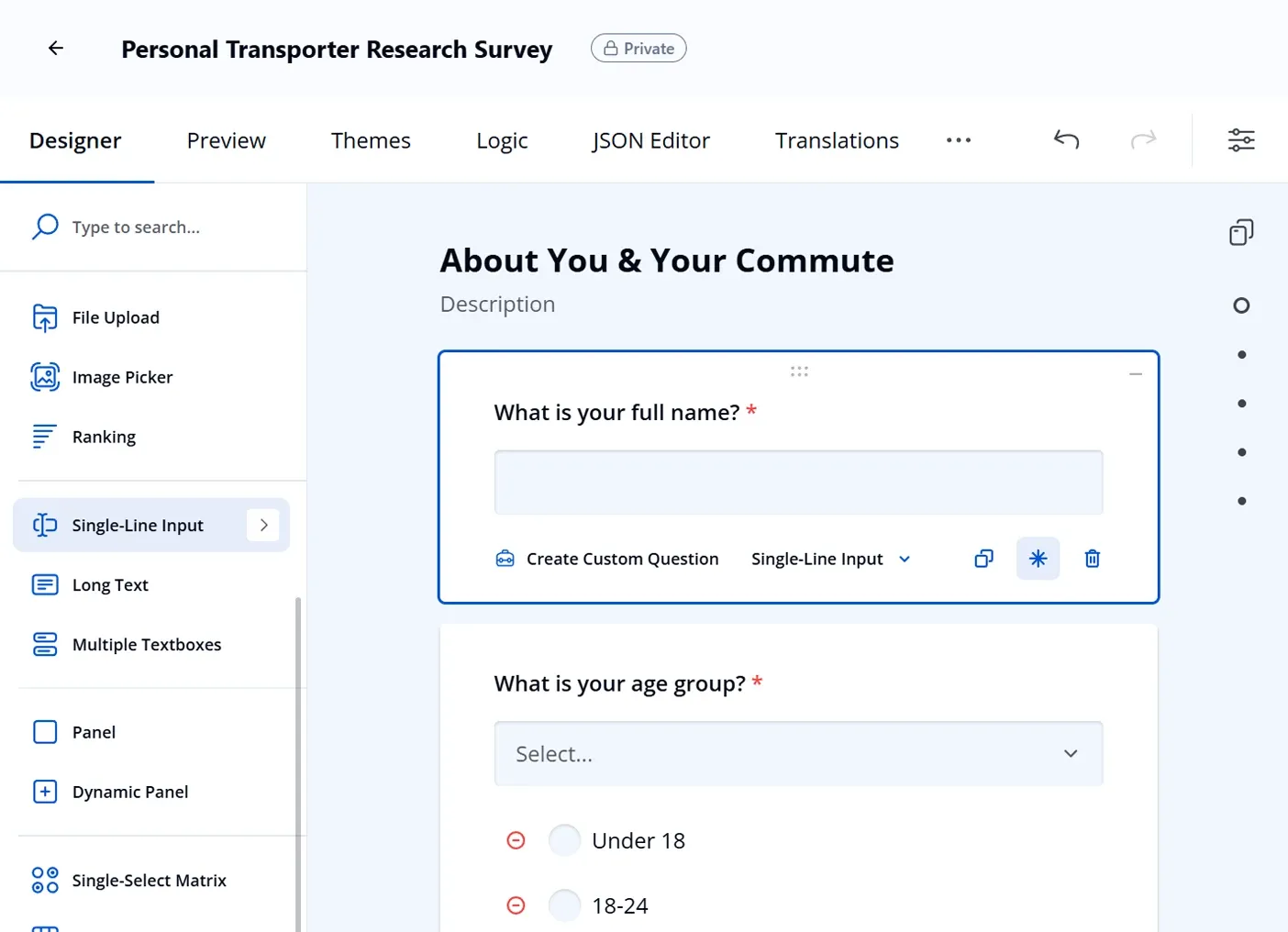 Endatix form builder interface