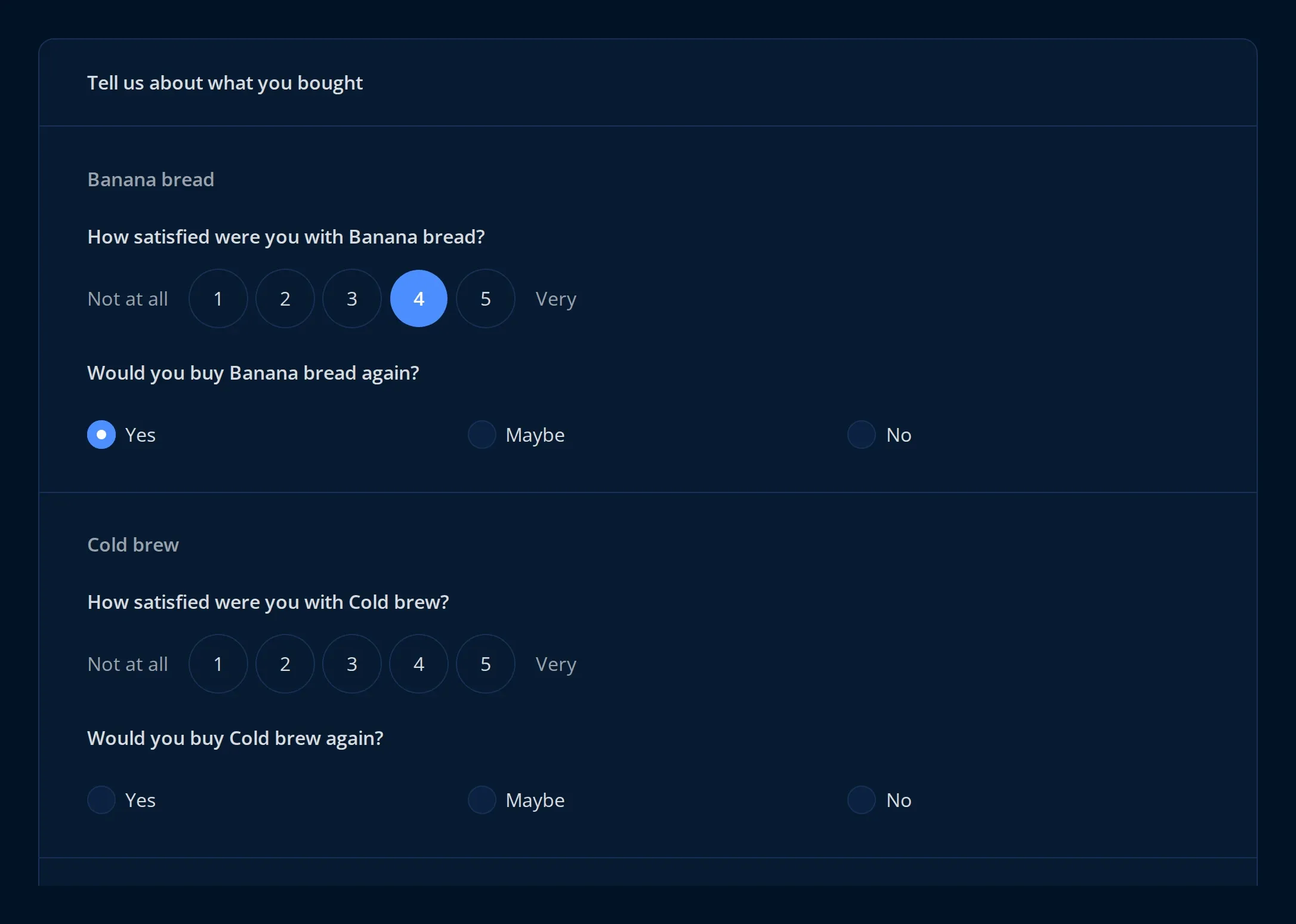 A question loop repeating the same questions for each product the respondent selected