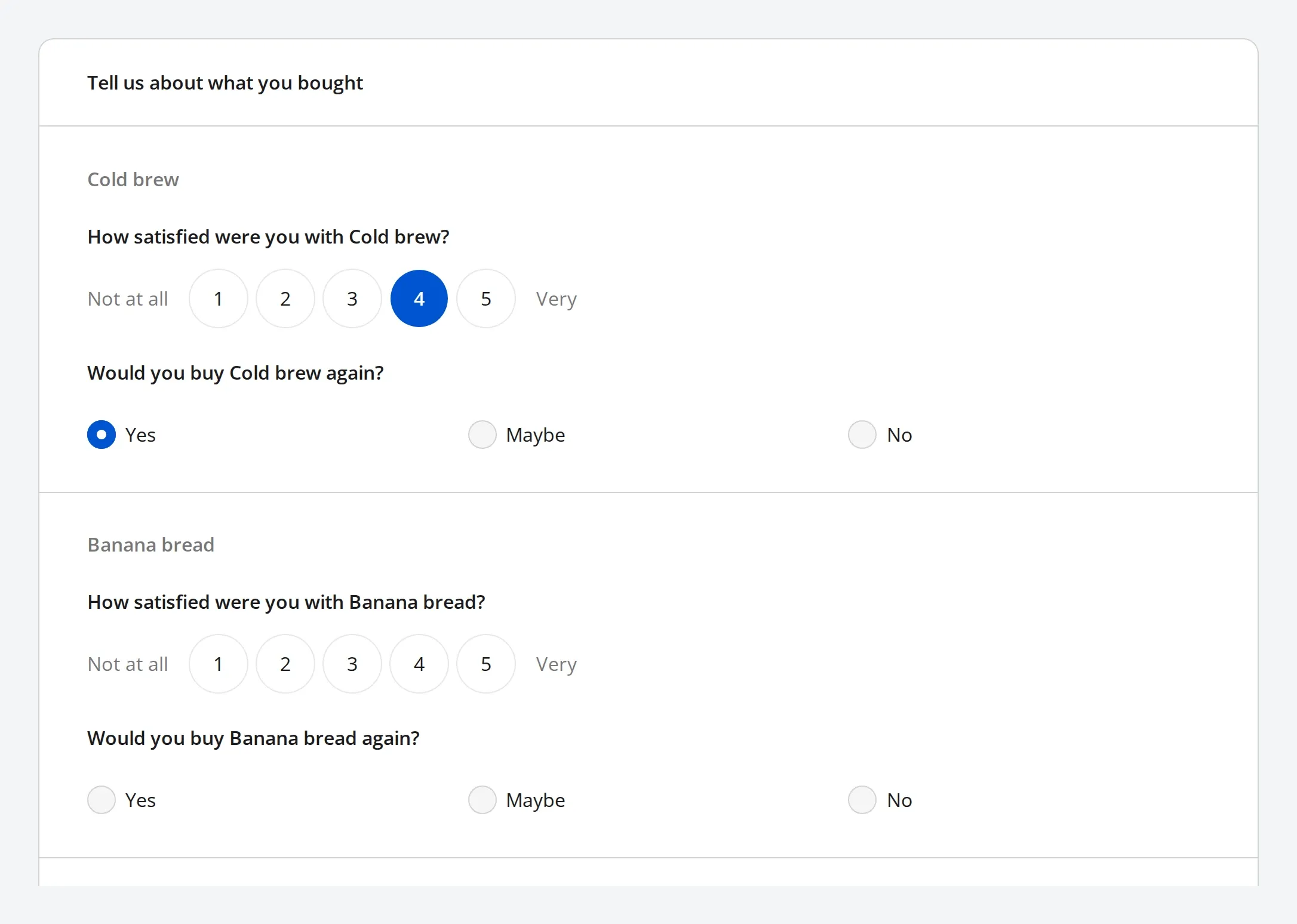 A question loop repeating the same questions for each product the respondent selected