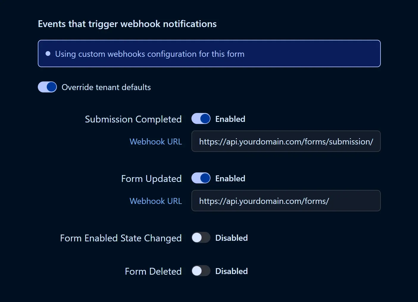 Endatix webhooks configuration interface