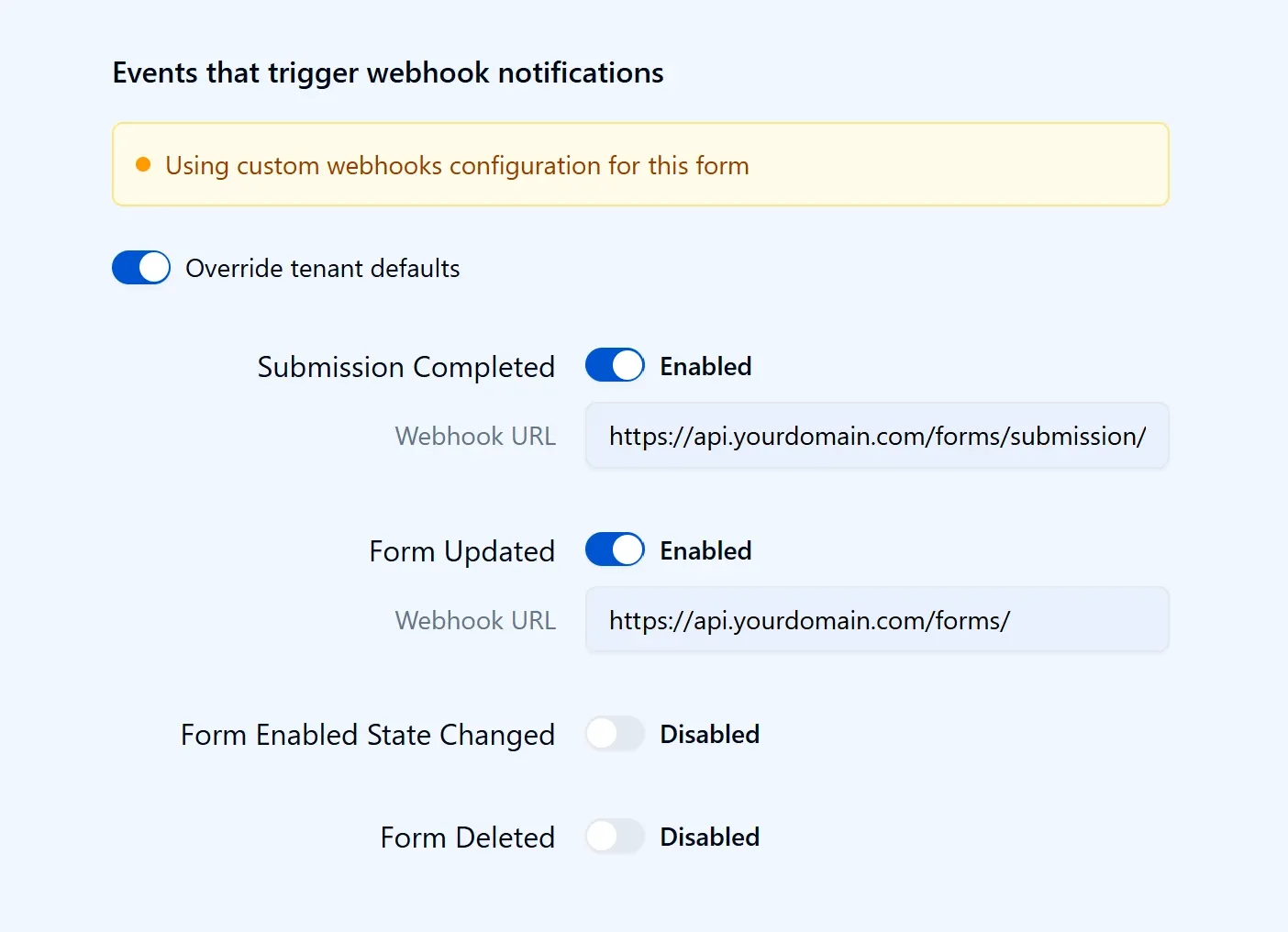 Endatix webhooks configuration interface