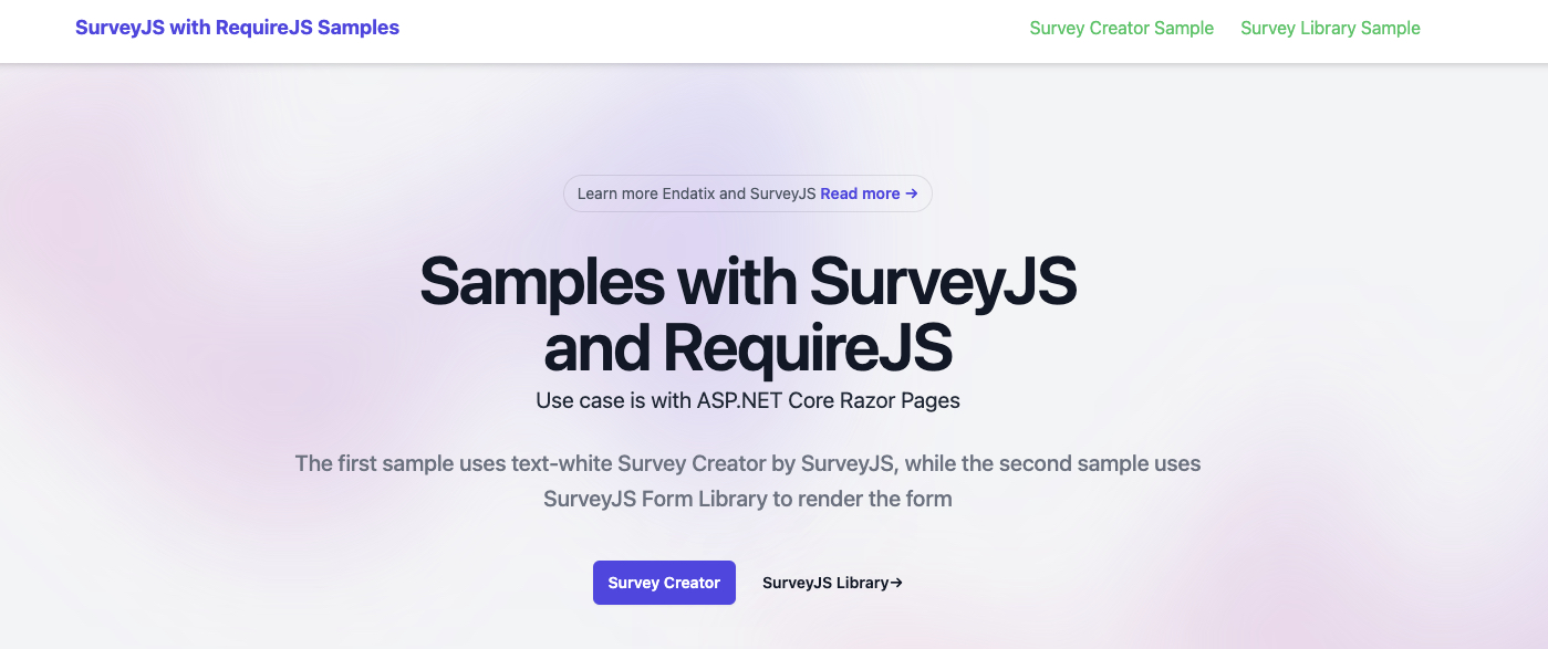 surveyjs with requirejs sample landing page