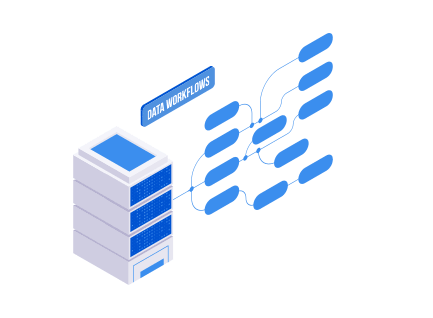 An isometric graphic of a flow chart