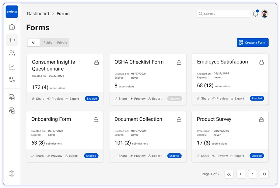 A screenshot of the form-management platform