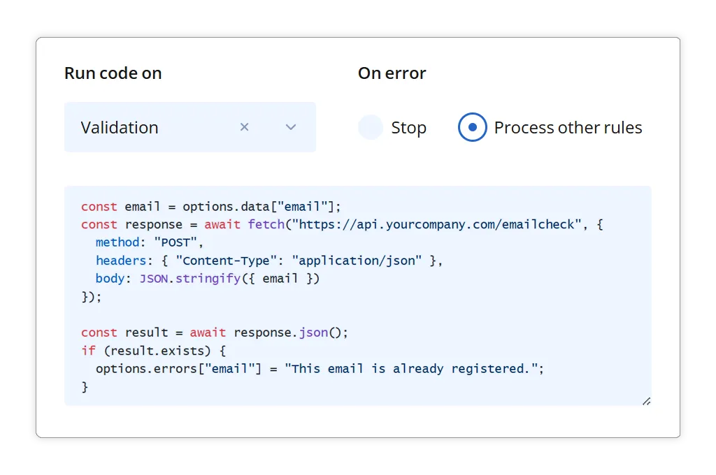 A screenshot of low-code CUSTOMIZATIONS