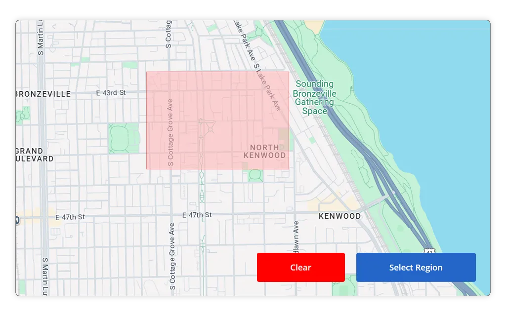 Screenshot of a map with a selected region