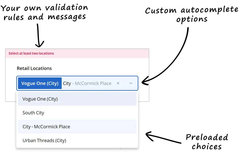 A screenshot of aretail location selector
