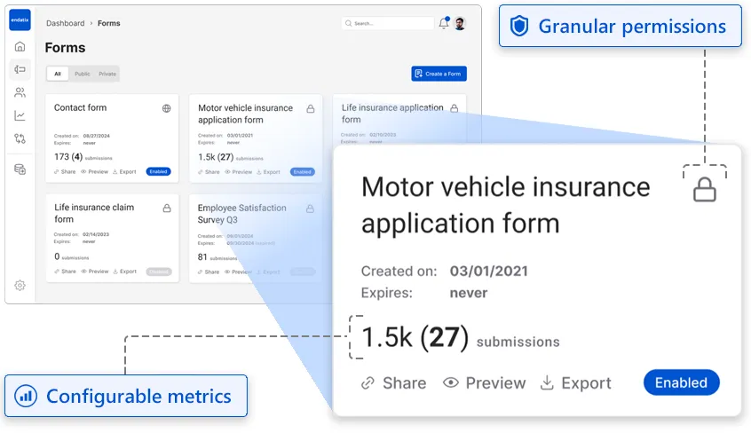 A screenshot of a form management backend