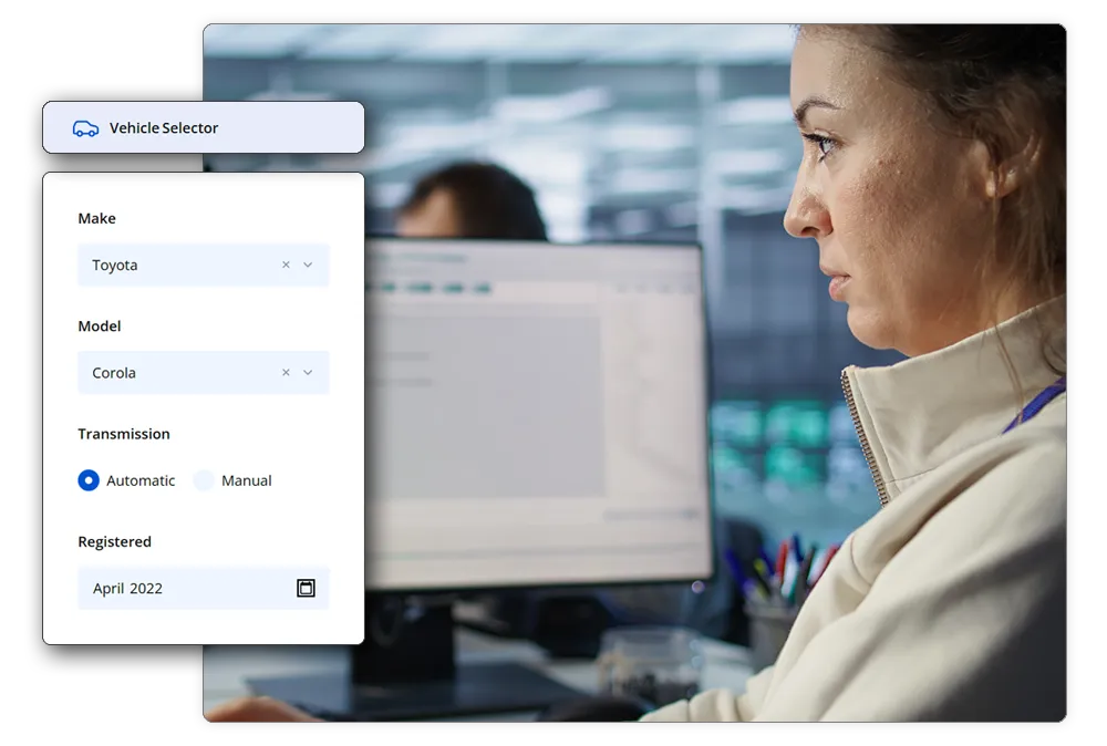 A photo of a female developer coding a custom question